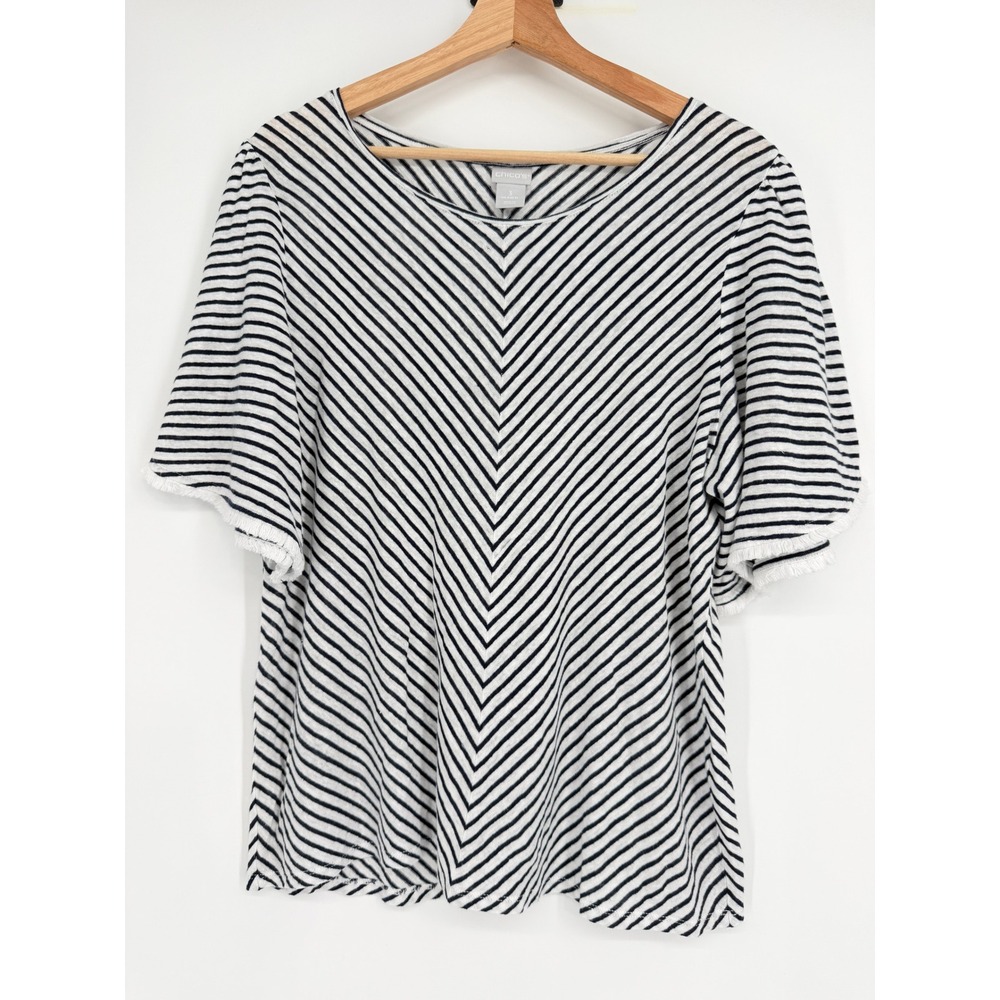 Chico's Striped Boho Linen Shirt XL Navy Blue White Nautical